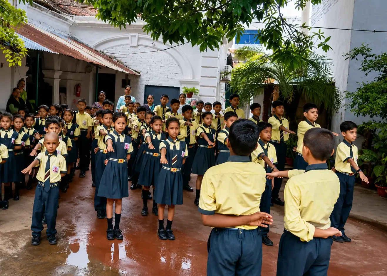 School assembly in the courtyard